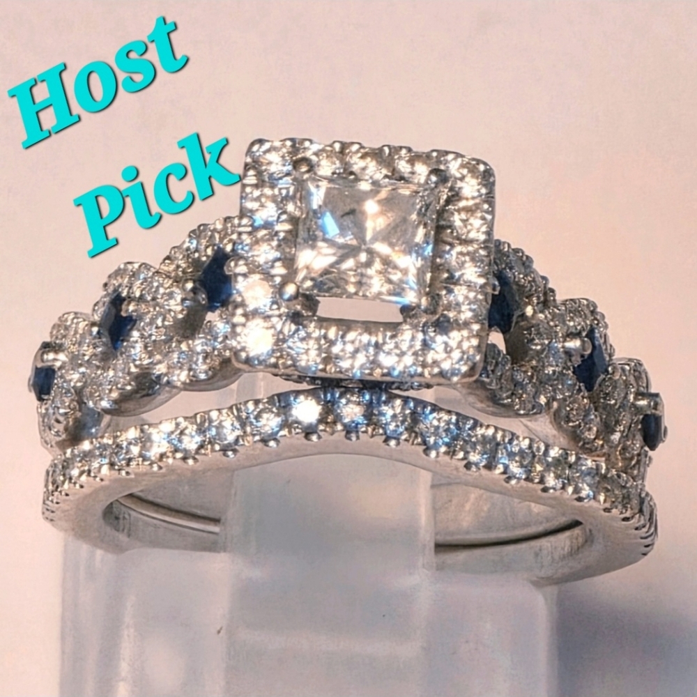 Vera Wang Love Collection Diamond and Blue Sapphire Wedding Set